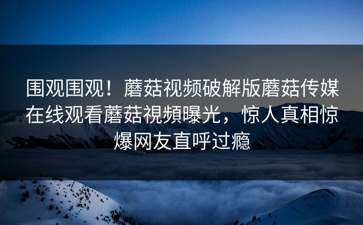 围观围观！蘑菇视频破解版蘑菇传媒在线观看蘑菇視頻曝光，惊人真相惊爆网友直呼过瘾