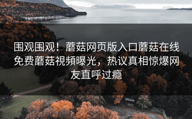 围观围观！蘑菇网页版入口蘑菇在线免费蘑菇視頻曝光，热议真相惊爆网友直呼过瘾