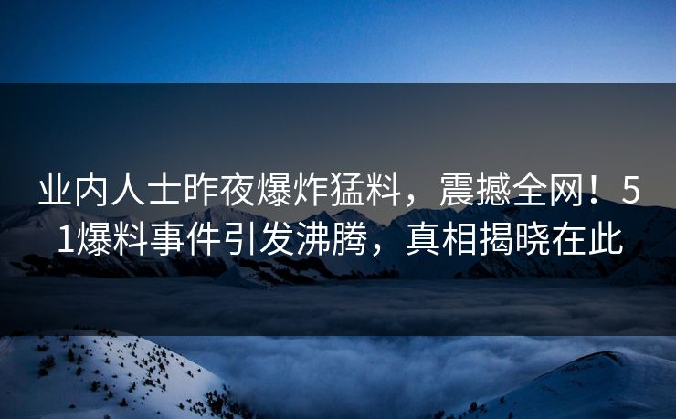 业内人士昨夜爆炸猛料，震撼全网！51爆料事件引发沸腾，真相揭晓在此