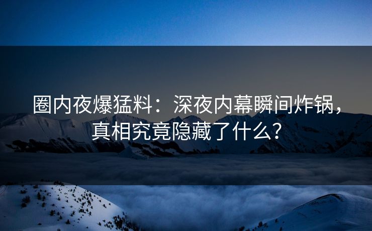 圈内夜爆猛料：深夜内幕瞬间炸锅，真相究竟隐藏了什么？