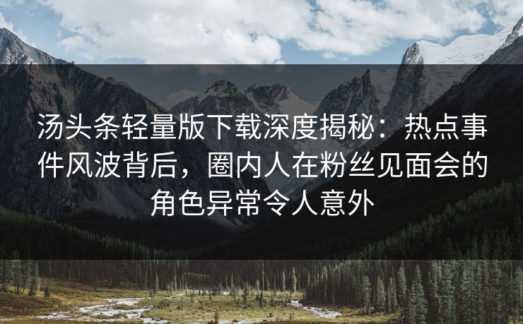 汤头条轻量版下载深度揭秘：热点事件风波背后，圈内人在粉丝见面会的角色异常令人意外