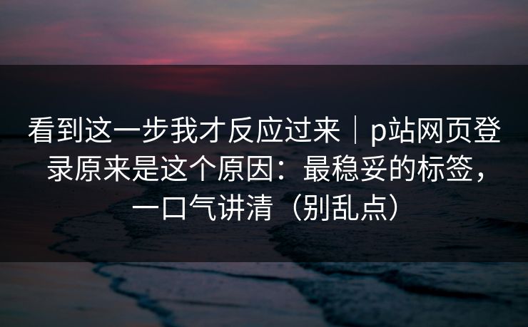 看到这一步我才反应过来｜p站网页登录原来是这个原因：最稳妥的标签，一口气讲清（别乱点）